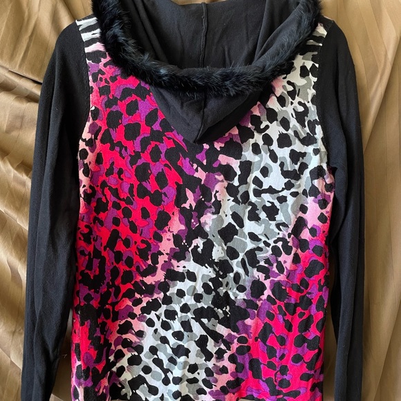 Belldini multicolored hooded sweater with real rabbit fur - Picture 2 of 5